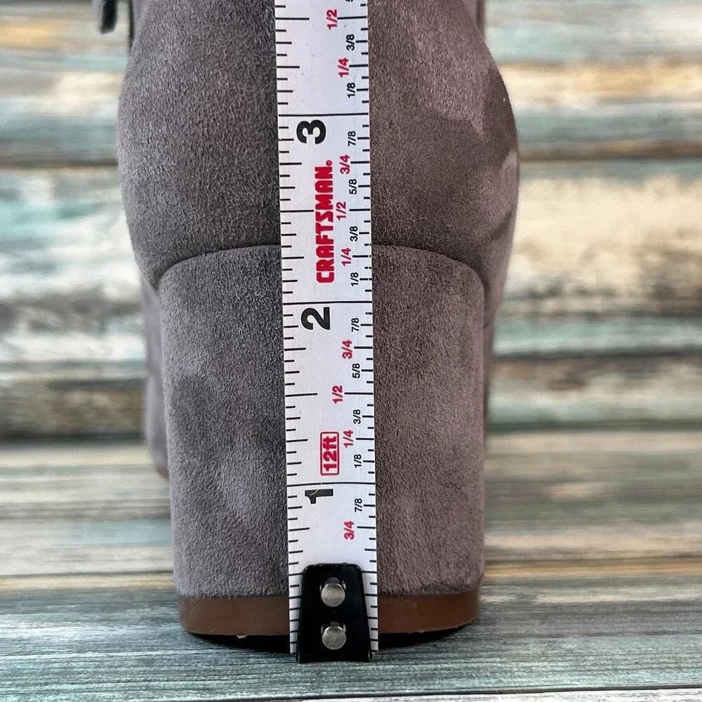 Cole Haan Ankle Boots Womens 7B Gray Suede Pointed Toe Block Heel Zip Up